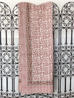 Village Block Print Kantha Quilt Orange