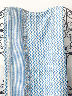 Zig Zag Block Print Kantha Quilt Blue