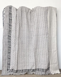 Indali Block Print Kantha Quilt Black