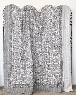 Village Block Print Kantha Quilt Black