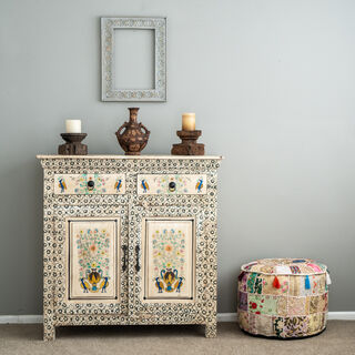 Hand Painted Cottage Peacock Sideboard