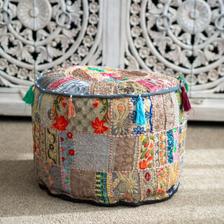 Indian Boho Pouf Grey