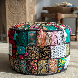 Indian Boho Pouf Black