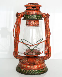 Painted Vintage Lantern Orange/Green