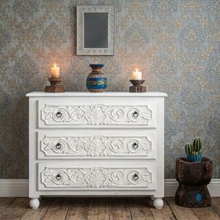Hand Carved Boho Drawers White
