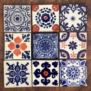 9 Pack Mexican Tiles Blue & Brown